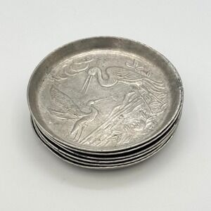 Vintage Aluminum Bird Coasters Set of 6 Stork Crane Mid Century Retro Bar Decor